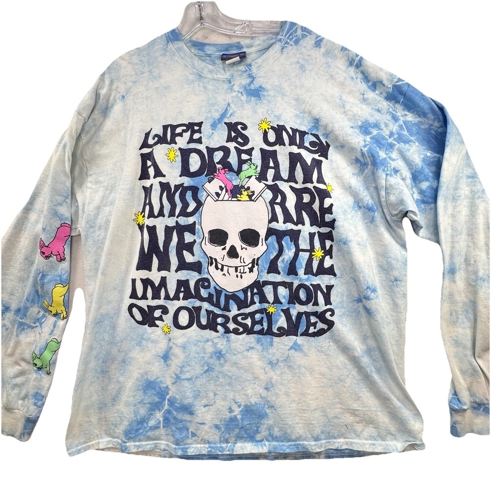 Coney Island Picnic Skull Rabbit Long Sleeve Shirt Size XL‎ Tie Dye Hippie Artsy
